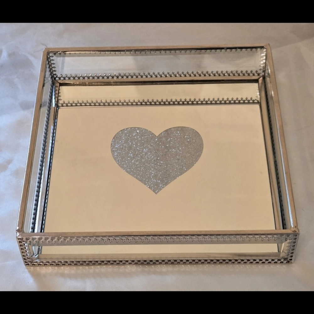 Rachel Zoe - Silver Glitter Heary Mirrored Decorative Tray, 6x6x1.25